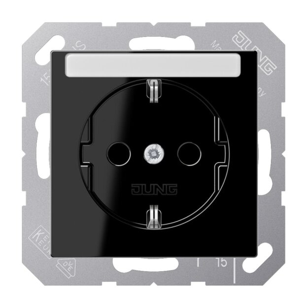 Jung A1520BFNASW SCHUKO Steckdose mit Schriftfeld 6x46mm (Thermoplast bruchsicher) Schwarz Serie A