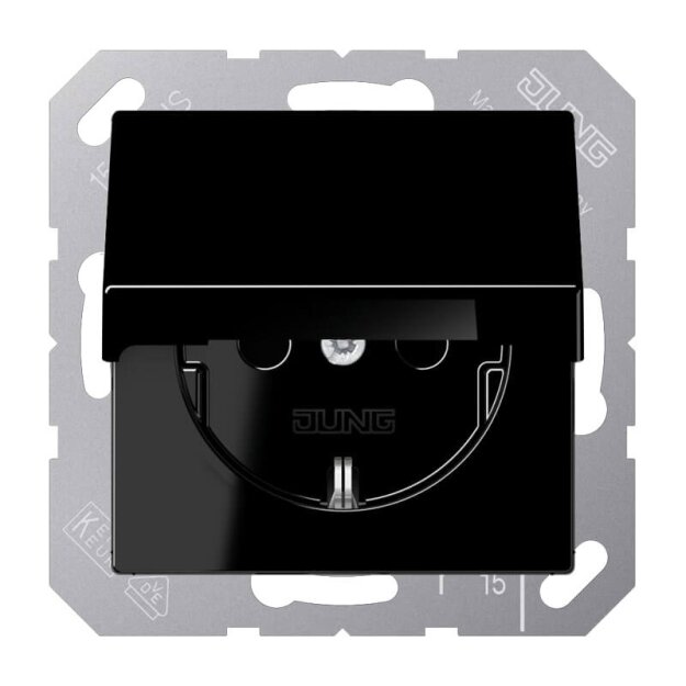 Jung A1520NBFKLSW SCHUKO® Steckdose mit Klappdeckel (Thermoplast bruchsicher) Schwarz Serie A