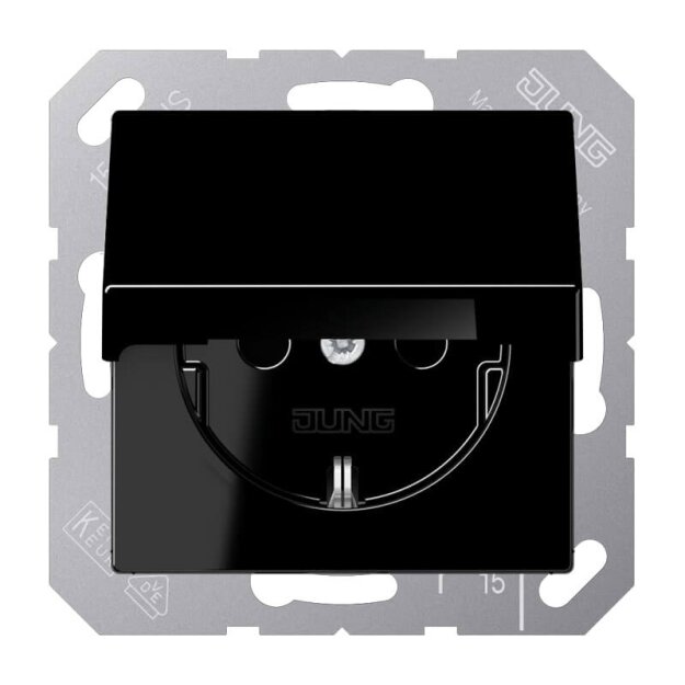 Jung A1520NKLSW SCHUKO® Steckdose mit Klappdeckel (Thermoplast bruchsicher) Schwarz Serie A
