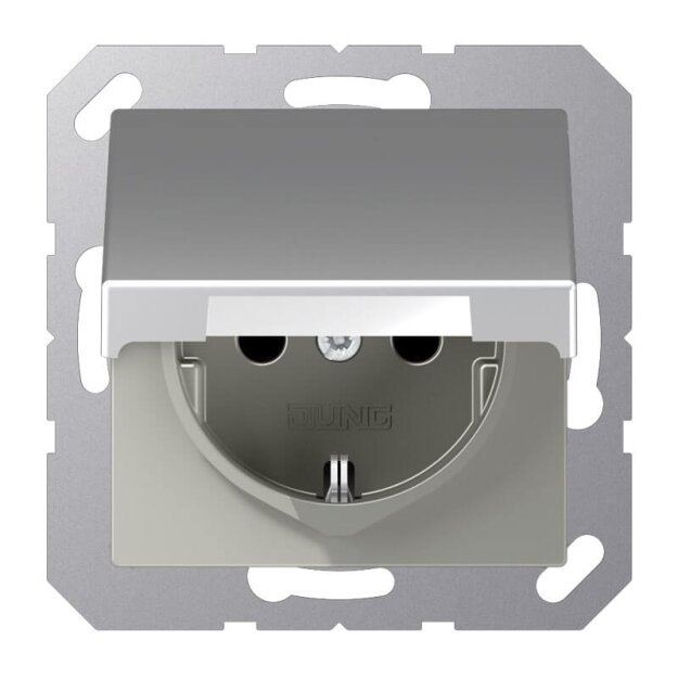 Jung A1521BFKLAL SCHUKO Steckdose mit Klappdeckel (Thermoplast lackiert) Aluminium Serie A