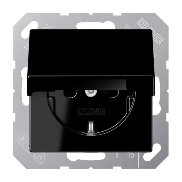 Jung A1521BFKLSW SCHUKO® Steckdose mit Klappdeckel (Thermoplast bruchsicher) Schwarz Serie A