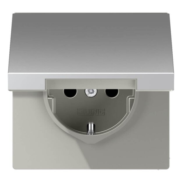 Jung AL1520NKL SCHUKO Steckdose mit Klappdeckel ohne Kralle (Duroplast) Aluminium Serie LS