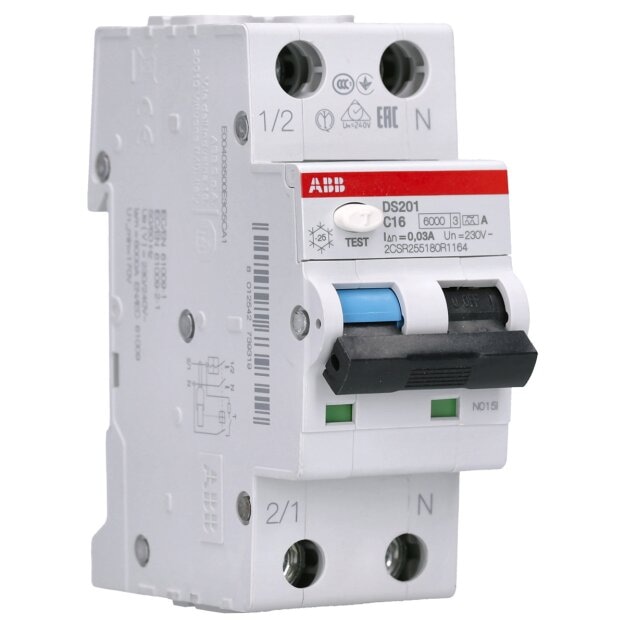 ABB DS201A-C16/0,03 FI/LS-Schalter RCBO 6kA, 1P+N, Typ A, C 16, 30mA 2CSR255180R1164