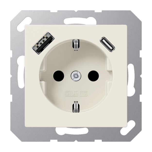 Jung A1520-15CA SCHUKO-Steckdose mit USB Typ AC (max. 3A) mit erhöhtem Berührungsschutz (Thermoplast bruchsicher) Weiß Serie A