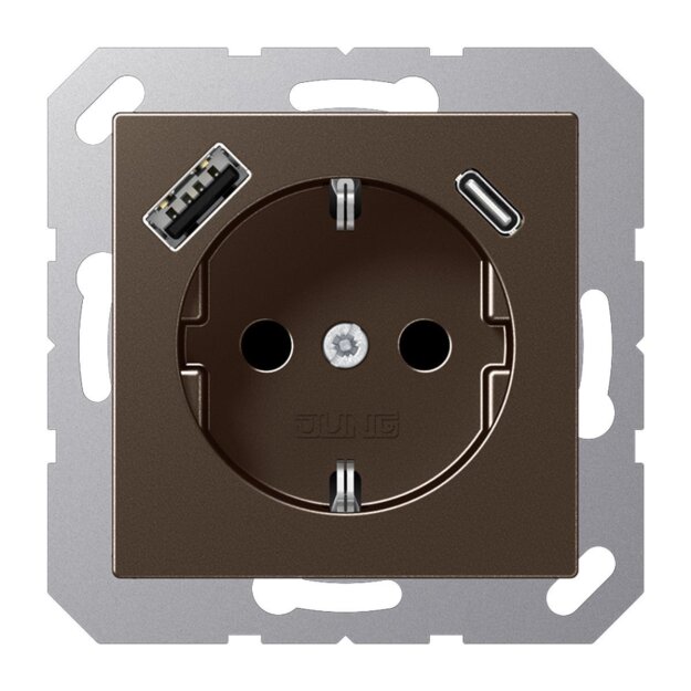 Jung A1520-15CAMO SCHUKO-Steckdose mit USB Typ AC (max. 3A) mit erhöhtem Berührungsschutz (Thermoplast bruchsicher) Mokka Serie A