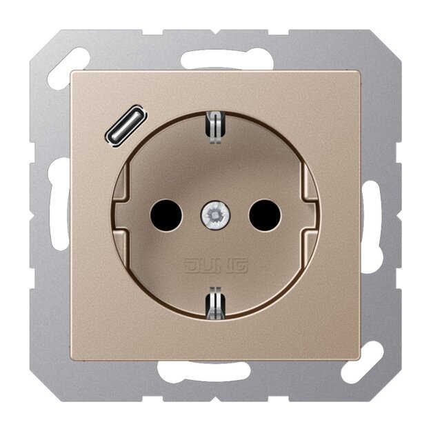 Jung A1520-18CCH SCHUKO-Steckdose mit USB Typ C (max. 3A) Quick Charge mit erhöhtem Berührungsschutz (Thermoplast bruchsicher) Champagner Serie A