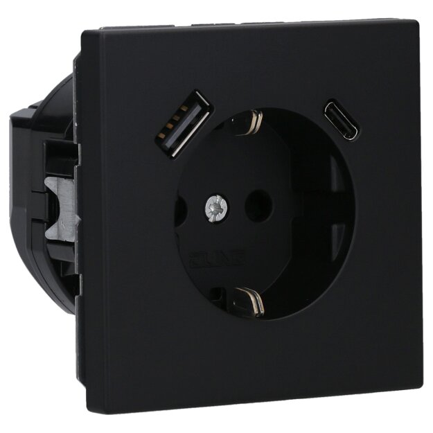 Jung LS1520-15CASWM SCHUKO-Steckdose mit USB Typ AC (max. 3A) mit erhöhtem Berührungsschutz Graphitschwarz Matt Serie LS