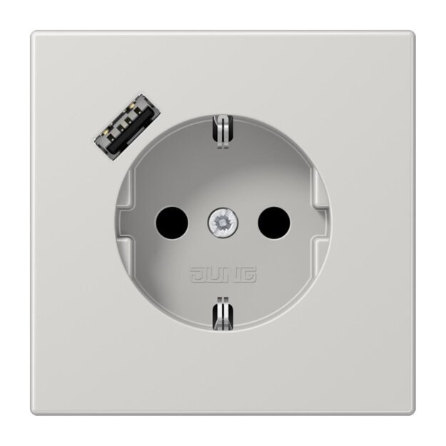 Jung LS1520-18ALG SCHUKO-Steckdose mit USB Typ A (max. 3A) Quick Charge mit erhöhtem Berührungsschutz (Thermoplast bruchsicher) Lichtgrau Serie LS