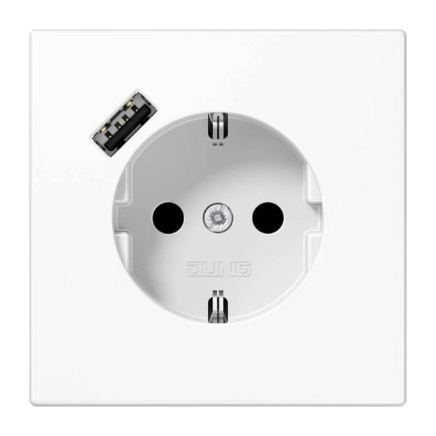Jung LS1520-18AWW SCHUKO-Steckdose mit USB Typ A (max. 3A) Quick Charge mit erhöhtem Berührungsschutz (Thermoplast bruchsicher) Alpinweiß Serie LS