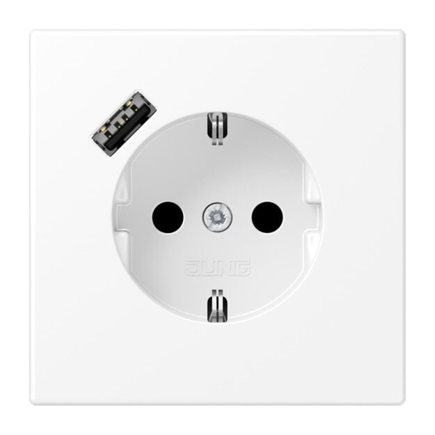 Jung LS1520-18AWWM SCHUKO-Steckdose mit USB Typ A (max. 3A) Quick Charge mit erhöhtem Berührungsschutz (Thermoplast bruchsicher) Schneeweiß Matt Serie LS