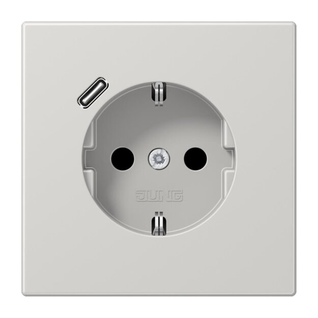 Jung LS1520-18CLG SCHUKO-Steckdose mit USB Typ C (max. 3A) Quick Charge mit erhöhtem Berührungsschutz (Thermoplast bruchsicher) Lichtgrau Serie LS