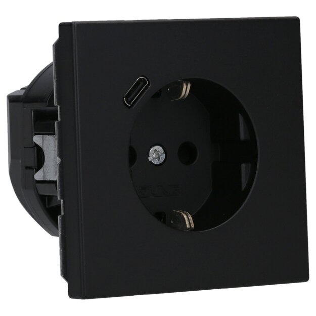 Jung LS1520-18CSWM SCHUKO-Steckdose mit USB Typ C (max. 3A) Quick Charge mit erhöhtem Berührungsschutz (Thermoplast bruchsicher) Graphitschwarz Matt Serie LS