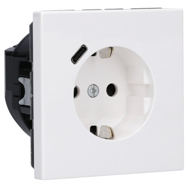 Jung LS1520-18CWW SCHUKO-Steckdose mit USB Typ C (max. 3A) Quick Charge mit erhöhtem Berührungsschutz (Thermoplast bruchsicher) Alpinweiß Serie LS
