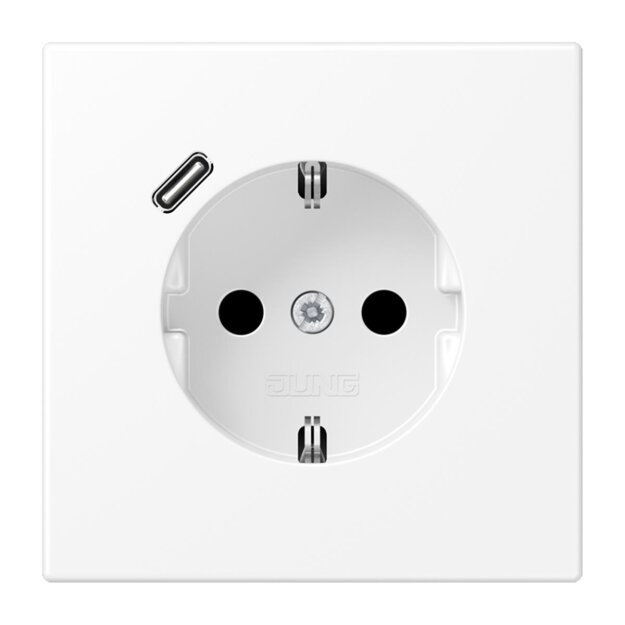 Jung LS1520-18CWWM SCHUKO-Steckdose mit USB Typ C (max. 3A) Quick Charge mit erhöhtem Berührungsschutz (Thermoplast bruchsicher) Schneeweiß Matt Serie LS
