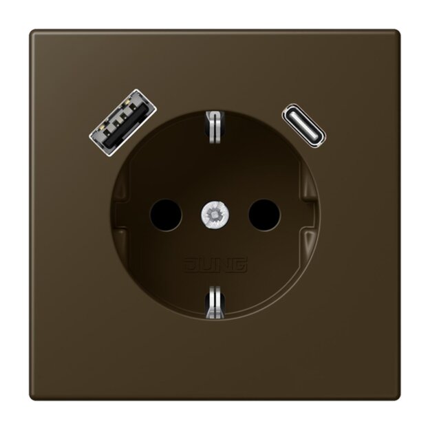Jung ME1520-15CAAT-L SCHUKO-Steckdose mit USB Typ AC (max. 3A) mit erhöhtem Berührungsschutz (Thermoplast lackiert) Messing Antik Serie LS