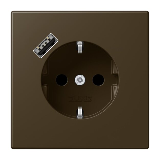 Jung ME1520-18AAT-L SCHUKO-Steckdose mit USB Typ A (max. 3A) Quick Charge mit erhöhtem Berührungsschutz (Thermoplast lackiert) Messing Antik Serie LS