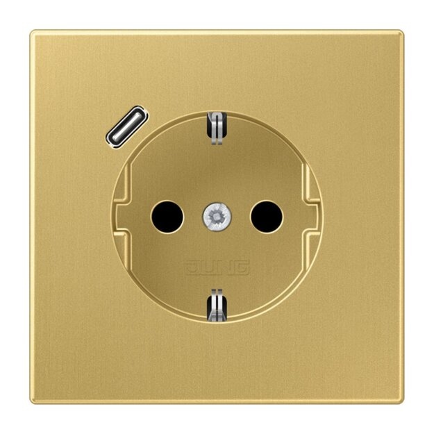 Jung ME1520-18CC-L SCHUKO-Steckdose mit USB Typ C (max. 3A) Quick Charge mit erhöhtem Berührungsschutz (Thermoplast lackiert) Messing Classic Serie LS