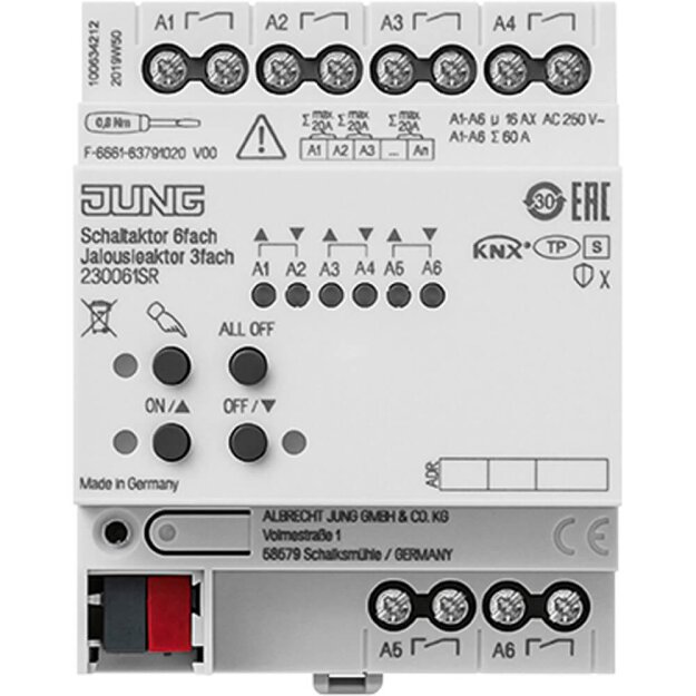 Jung 230061SR KNX Schaltaktor 6fach KNX Jalousieaktor Weiß