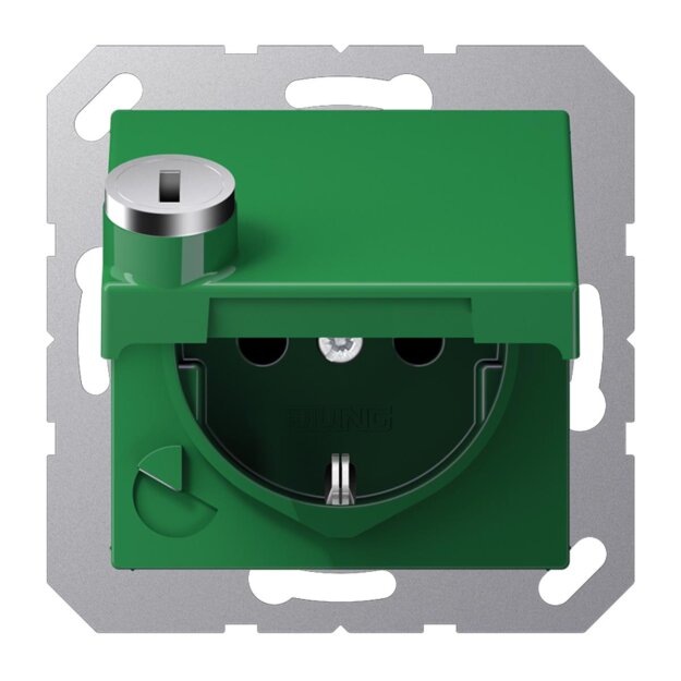 Jung A1520BFKLSLGN Schuko® Steckdose mit Sicherheitsschloss (Thermoplast bruchsicher) Grün Serie A