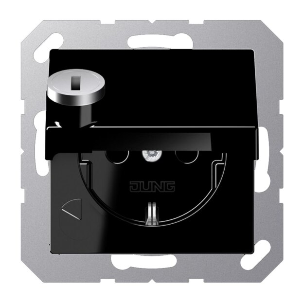Jung A1520BFKLSLSW Schuko® Steckdose mit Sicherheitsschloss (Thermoplast bruchsicher) Schwarz Serie A