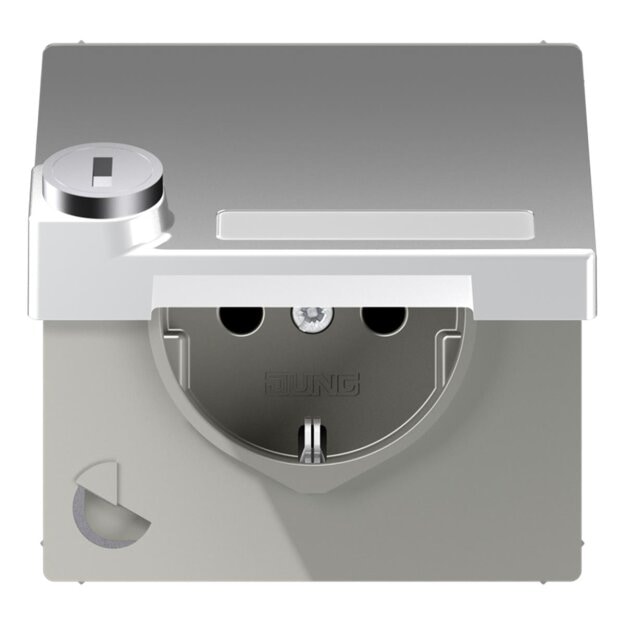 Jung AL1520NAKLSL Schuko Steckdose m. Schriftfeld u. Klappdeckel (Aluminium) Serie LS