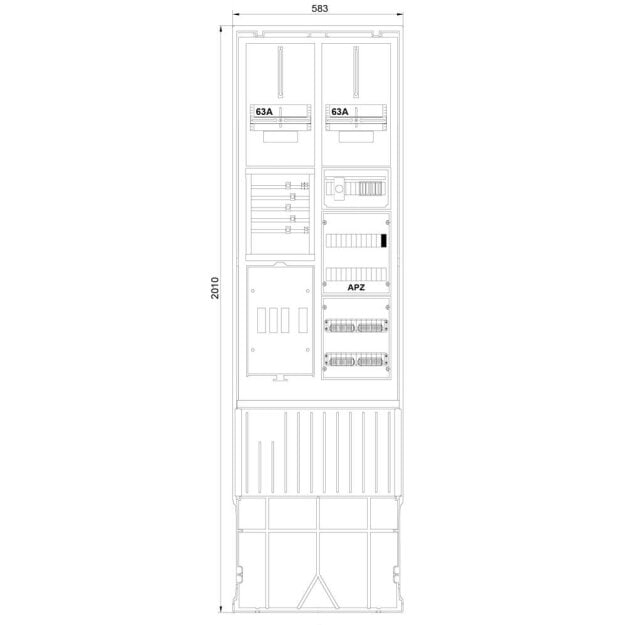 F-Tronic 7160144 Zähleranschlusssäule 2-feldrig H=2010mm 2-3.HZ ohne Haube ZSA202-2-2ZK-APZ-TSG-HAK-HO ZSA202-2-2ZK-APZ-TSG