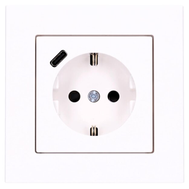 Jung SCHUKO USB-Steckdose Typ C Komplett-Set Serie A: Steckdose A152018CWW und 1-fach Rahmen A5581BFWW Alpinweiß