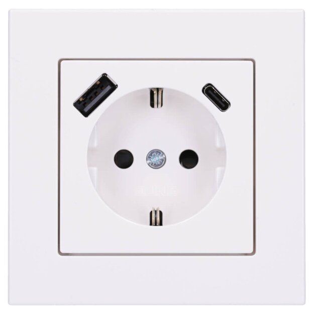 Jung SCHUKO USB-Steckdose Typ AC Komplett-Set Serie A: Steckdose A152015CAWW und 1-fach Rahmen A5581BFWW Alpinweiß