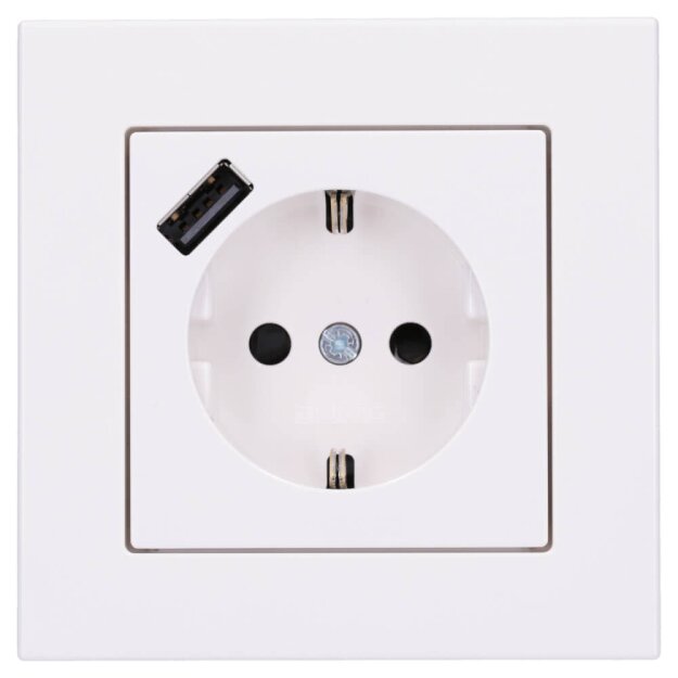 Jung SCHUKO USB-Steckdose Typ A Komplett-Set Serie A: Steckdose A152018AWW und 1-fach Rahmen A5581BFWW Alpinweiß