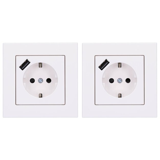 Jung SCHUKO USB-Steckdose Typ A Komplett-Set Serie A: 2x Steckdose A152018AWW und 2x 1-fach Rahmen A5581BFWW Alpinweiß