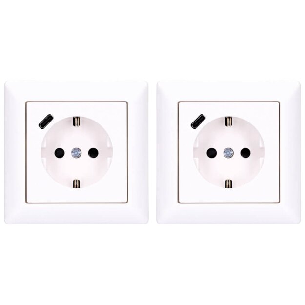 Jung SCHUKO USB-Steckdose Typ C Komplett-Set Serie AS: 2x Steckdose A152018CWW und 2x 1-fach Rahmen AS581WW Alpinweiß