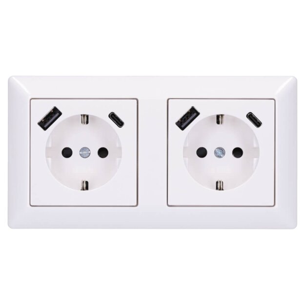 Jung SCHUKO USB-Steckdose Typ AC Komplett-Set Serie AS: 2x Steckdose A152015CAWW und 2-fach Rahmen AS582WW Alpinweiß