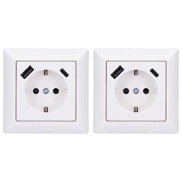Jung SCHUKO USB-Steckdose Typ AC Komplett-Set Serie AS: 2x Steckdose A152015CAWW und 2x 1-fach Rahmen AS581WW Alpinweiß