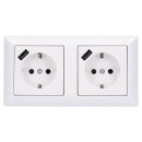 Jung SCHUKO USB-Steckdose Typ A Komplett-Set Serie AS: 2x Steckdose A152018AWW und 2-fach Rahmen AS582WW Alpinweiß