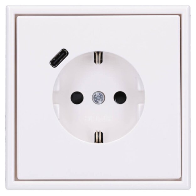 Jung SCHUKO USB-Steckdose Typ C Komplett-Set Serie LS: Steckdose LS152018CWW und 1-fach Rahmen LS981WW Alpinweiß