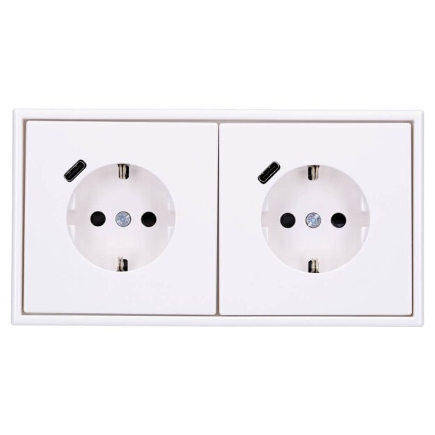 Jung SCHUKO USB-Steckdose Typ C Komplett-Set Serie LS: 2x Steckdose LS152018CWW und 2-fach Rahmen LS982WW Alpinweiß