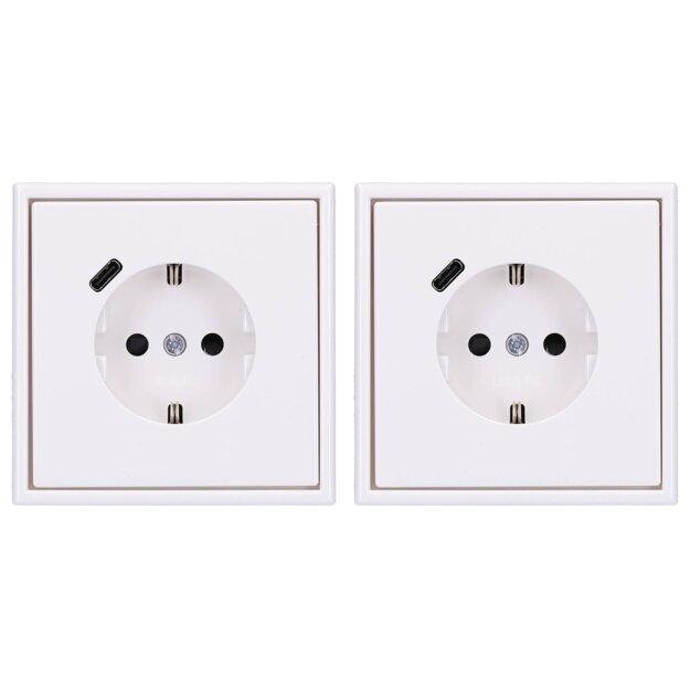 Jung SCHUKO USB-Steckdose Typ C Komplett-Set Serie LS: 2x Steckdose LS152018CWW und 2x 1-fach Rahmen LS981WW Alpinweiß