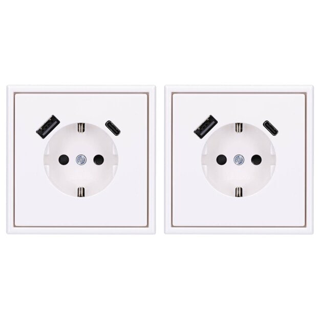 Jung SCHUKO USB-Steckdose Typ AC Komplett-Set Serie LS: 2x Steckdose LS152015CAWW und 2x 1-fach Rahmen LS981WW Alpinweiß