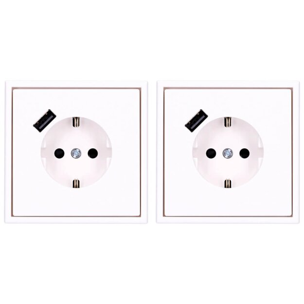 Jung SCHUKO USB-Steckdose Typ A Komplett-Set Serie LS: 2x Steckdose LS152018AWW und 2x 1-fach Rahmen LS981WW Alpinweiß