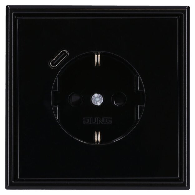 Jung SCHUKO USB-Steckdose Typ C Komplett-Set Serie LS: Steckdose LS152018CSW und 1-fach Rahmen LS981SW Schwarz