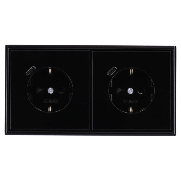 Jung SCHUKO USB-Steckdose Typ C Komplett-Set Serie LS: 2x Steckdose LS152018CSW und 2-fach Rahmen LS982SW Schwarz