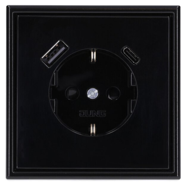 Jung SCHUKO USB-Steckdose Typ AC Komplett-Set Serie LS: Steckdose LS152015CASW und 1-fach Rahmen LS981SW Schwarz