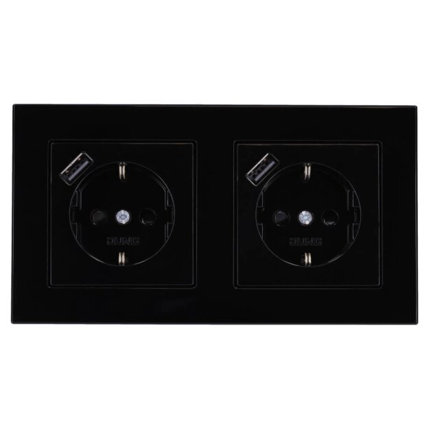 Jung SCHUKO USB-Steckdose Typ A Komplett-Set Serie A: 2x Steckdose A152018ASW und 2-fach Rahmen A5582BFSW Schwarz