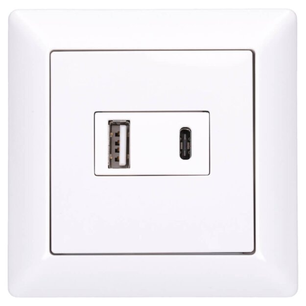 Jung USB-Ladegerät Komplett-Set Weiß Serie AS USB15CAWW mit Abdeckung A1569USBWW und 1-fach Rahmen AS581WW