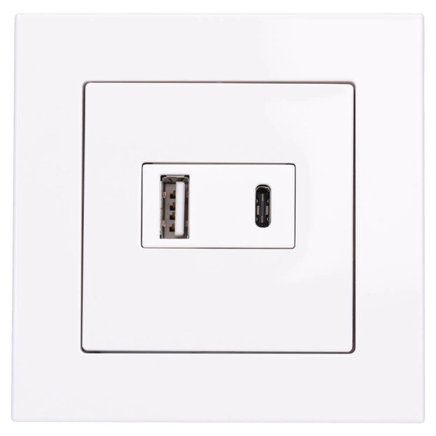 Jung USB-Ladegerät Komplett-Set Weiß Serie A USB15CAWW mit Abdeckung A1569USBWW und 1-fach Rahmen A5581BFWW
