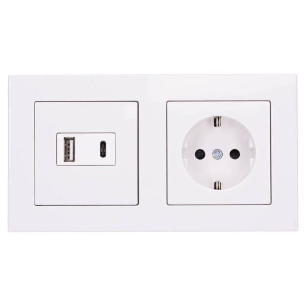 Jung USB-Ladegerät Komplett-Set Serie A USB15CAWW mit Abdeckung A1569USBWW und Steckdose A1520KIWW und 2-fach Rahmen A5582BFWW Alpinweiß