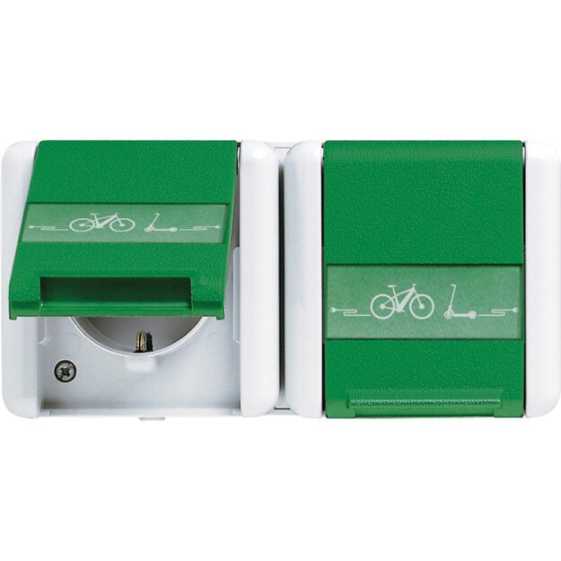 Jung 8220GNNAWEB SCHUKO 2-fach Aufputz Steckdose mit Klappdeckel E-Bike