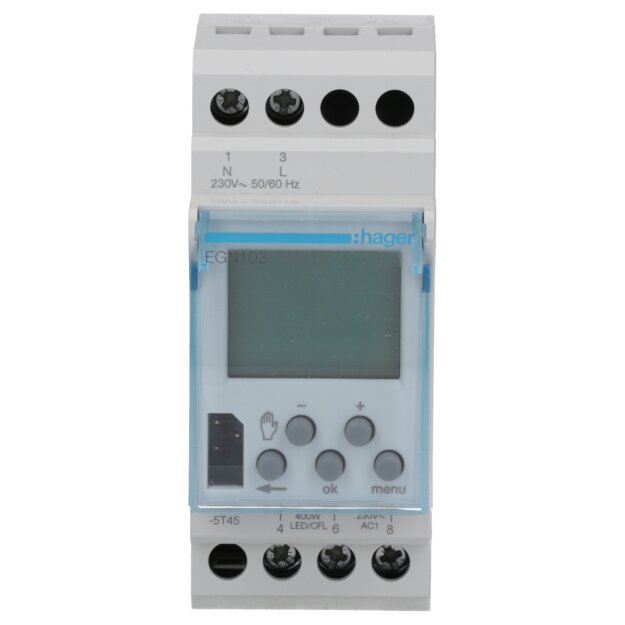 Hager EGK103 Wochenschaltuhr 1 Wechsler 16A 2 PLE digital inklusive Bluetooth-Programmierschlüssel