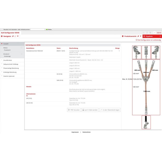 Dehn VPH98CT Erdungs- und Kurzschließseil 3-polig 50mm² mit aufgepressten Kabelschuhen EKV3+1 50 G VPH98CT