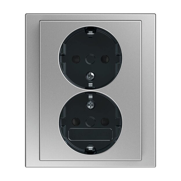 Busch-Jaeger 202 EUJB-866 SCHULO Doppelsteckdose volle Abdeckung Edelstahl 2TKA00003921